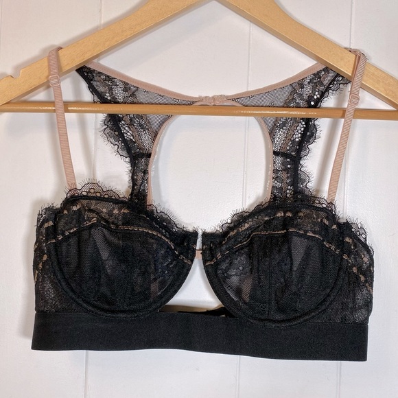 Free People Other - Free People Intimately 36B Lace Bra Black Pink Sheer Contemporary Boho